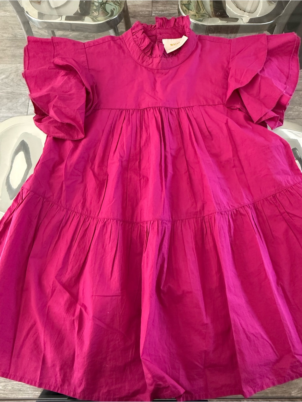 Anthropologie Hot Pink Ruffle Sleeve Tiered Top